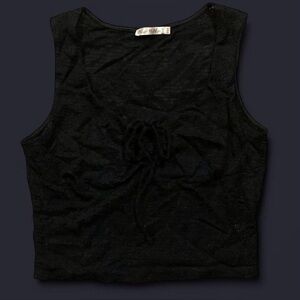 S | Heart and Hips floral black cropped tank top blouse with tie front